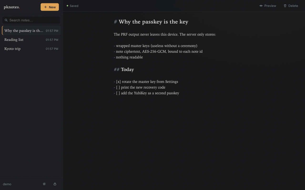 pknotes end-to-end encrypted notes app